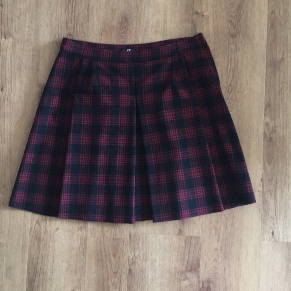 H&M Red Checkered Felted Skirt